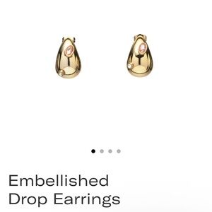 Gold Tone Pink Stone Embellished Drop Earrings